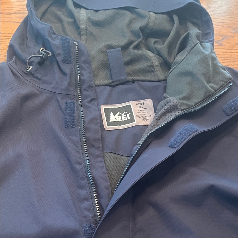 REI Dark Blue Outdoor Jacket with Hood